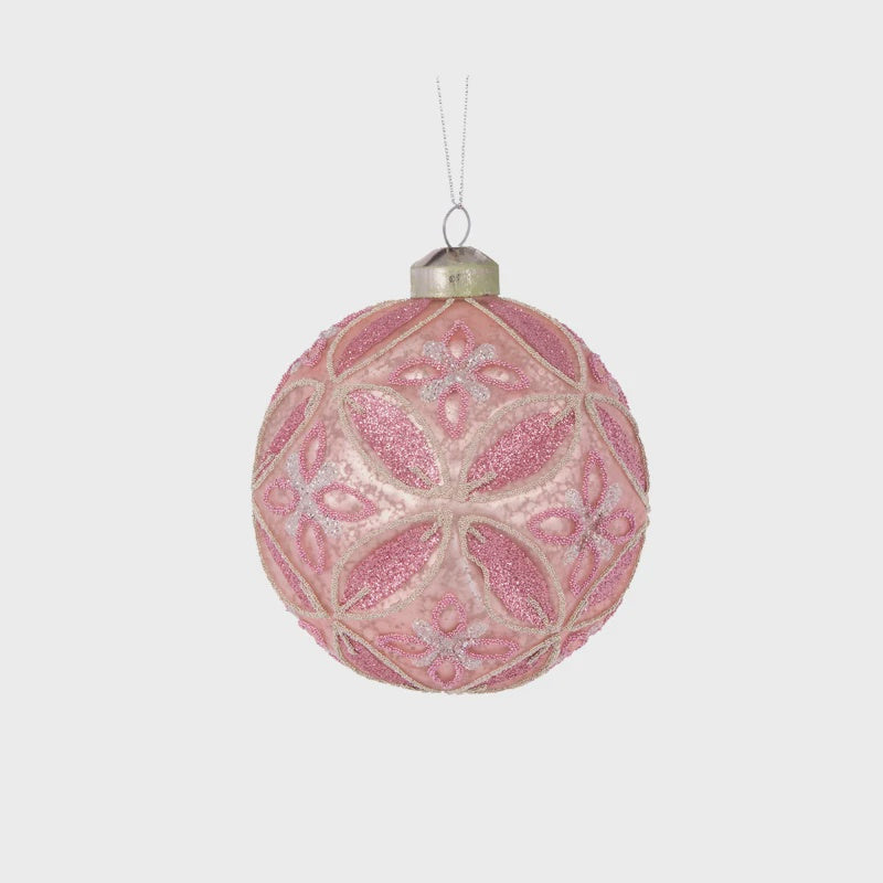 Holly & Ivy Embossed Floret Bauble - Rose