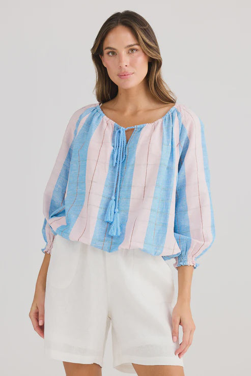 Holiday Seaside Top Blue Multi Stripe