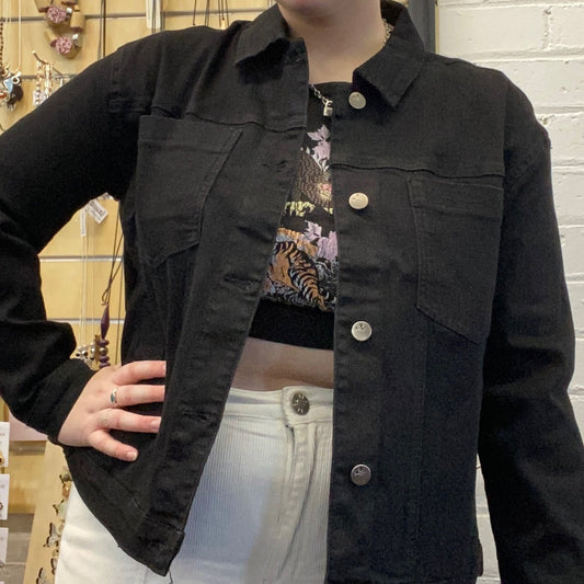 One Ten Willow Pleat Back Black Denim Jacket