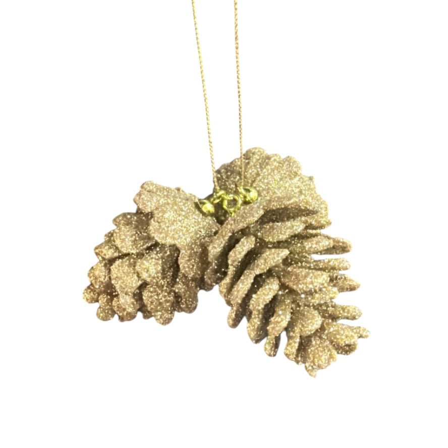 Holly & Ivy Mini Glitter Pinecones - Champagne