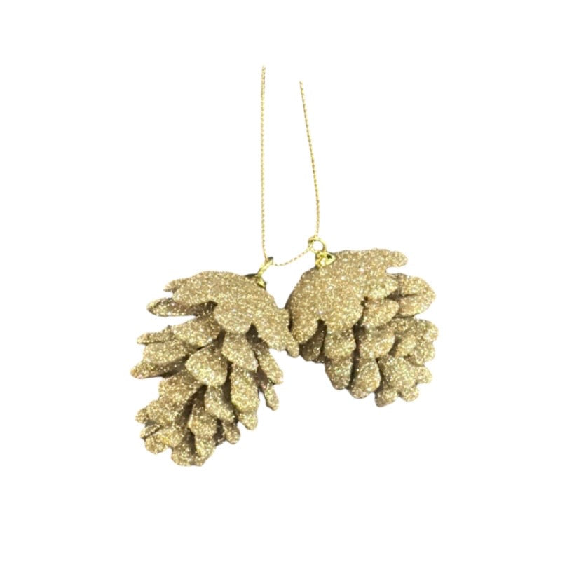 Holly & Ivy Mini Glitter Pinecones - Champagne