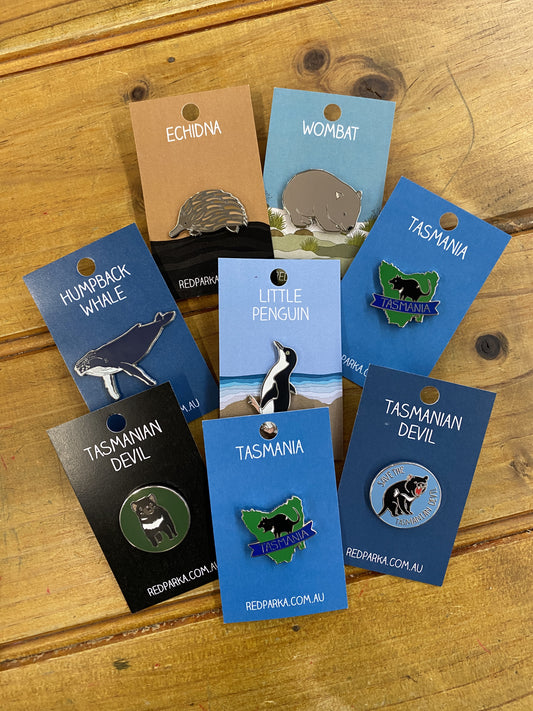 Red Parka Tasmanian Enamel Pins (7 designs)