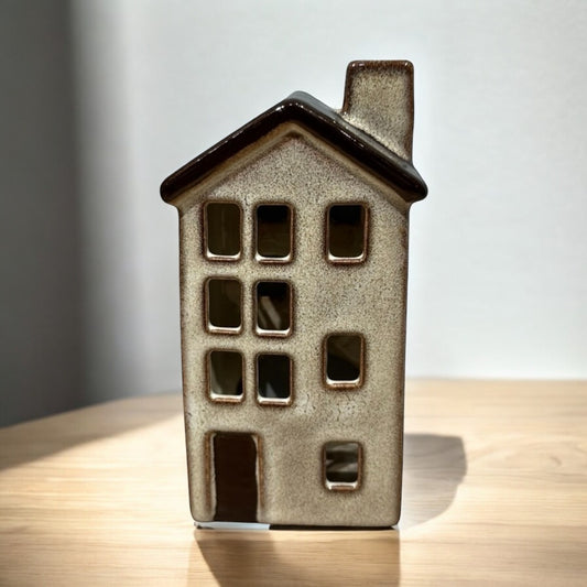 Yellow Rock Decor Tealight House Medium Beige