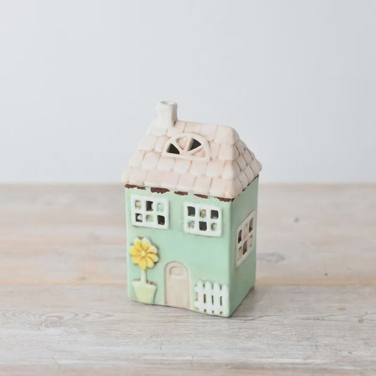 Yellow Rock Tea Light House Green With Flower