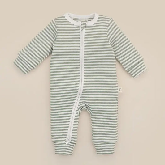 Lummi Organic Cotton Growsuit - Forest Green Stripes