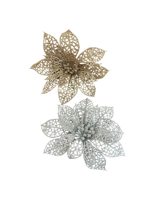 Gala Poinsettia Clips - Gold & Silver