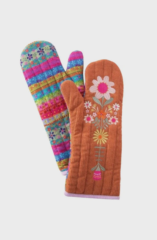 Natural Life Quilted Oven Mitt Bake Happy Rust Floral