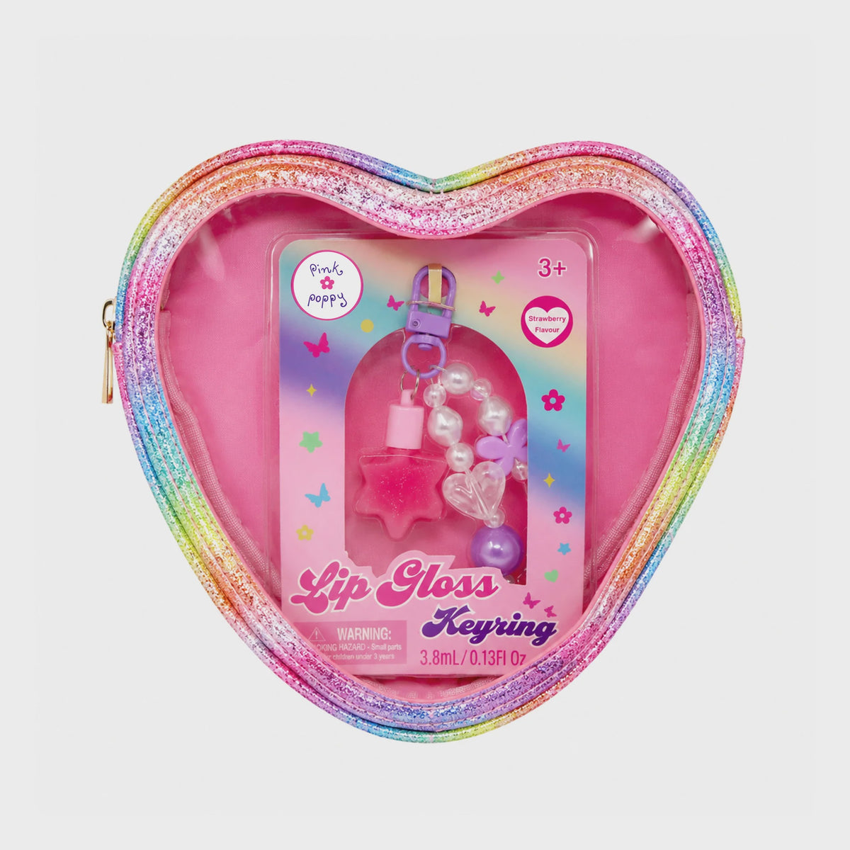 Pink Poppy Glitter Heart Cosmetic Case
