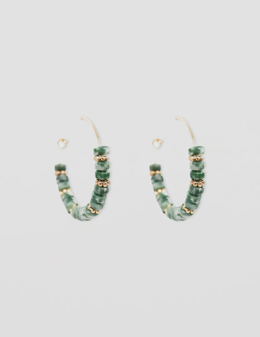 Stella + Gemma Gold Hoops w Emerald Discs