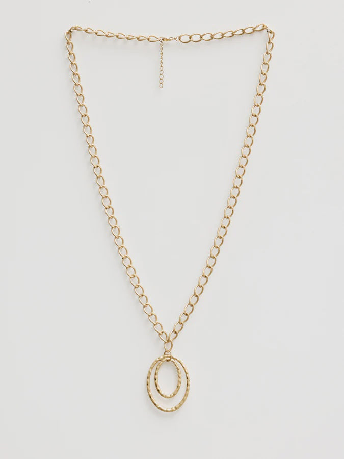 S+G Gold Double Oval Pendant Necklace