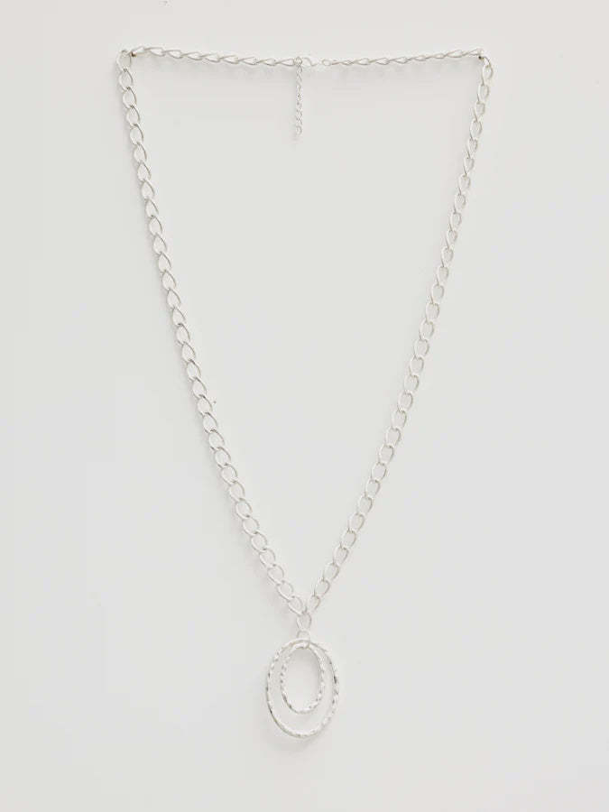 S+G Silver Double Oval Pendant Necklace