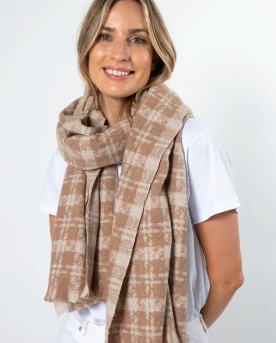 Stella + Gemma Plaid Scarf - Tan