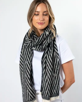 Stella + Gemma Chevron & Stars Scarf - Black