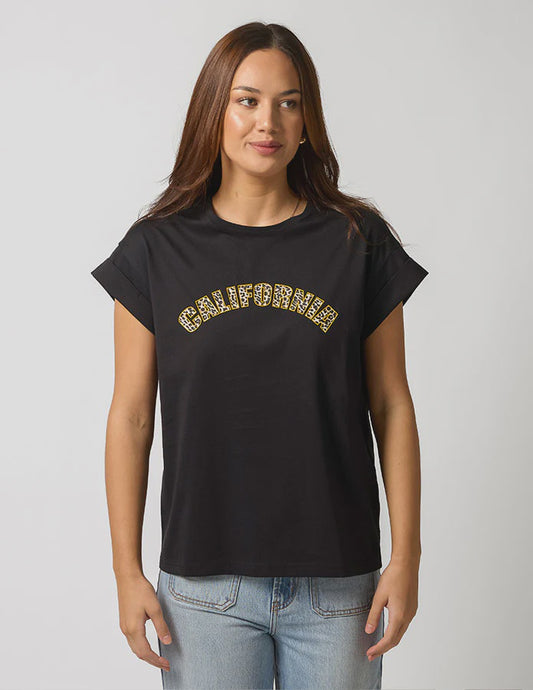 Stella + Gemma Cuff Sleeve California T-shirt Black/Leopard