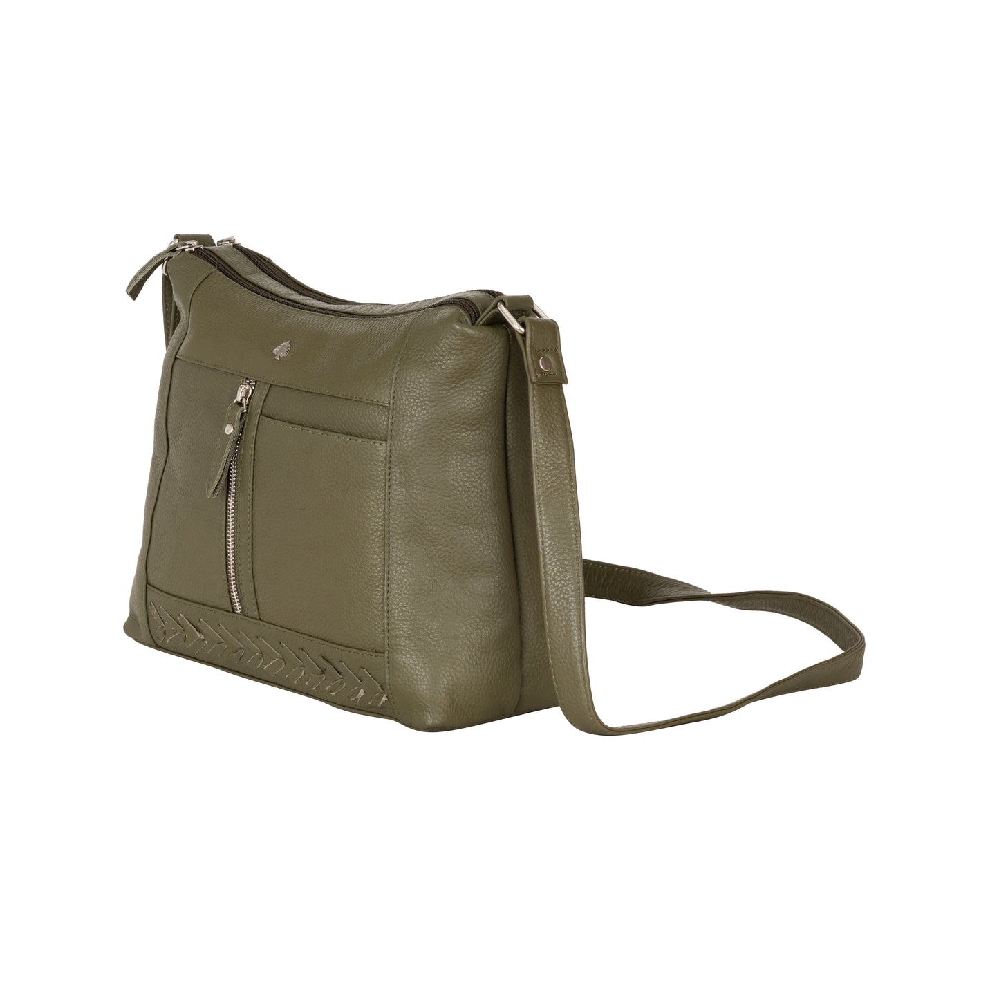 Greenwood Leather Savannah Woven Detail Crossbody Bag Olive