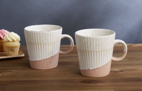 Leaf and Bean Fluted Mug Pink Set/2