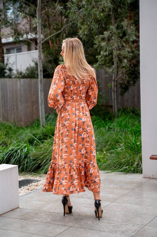 Fria Mikia Print Shirring Top Clementine Dress