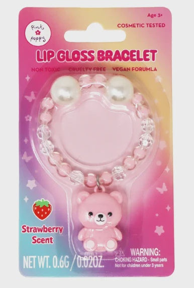 Pink Poppy Lip Gloss Bracelet Bear