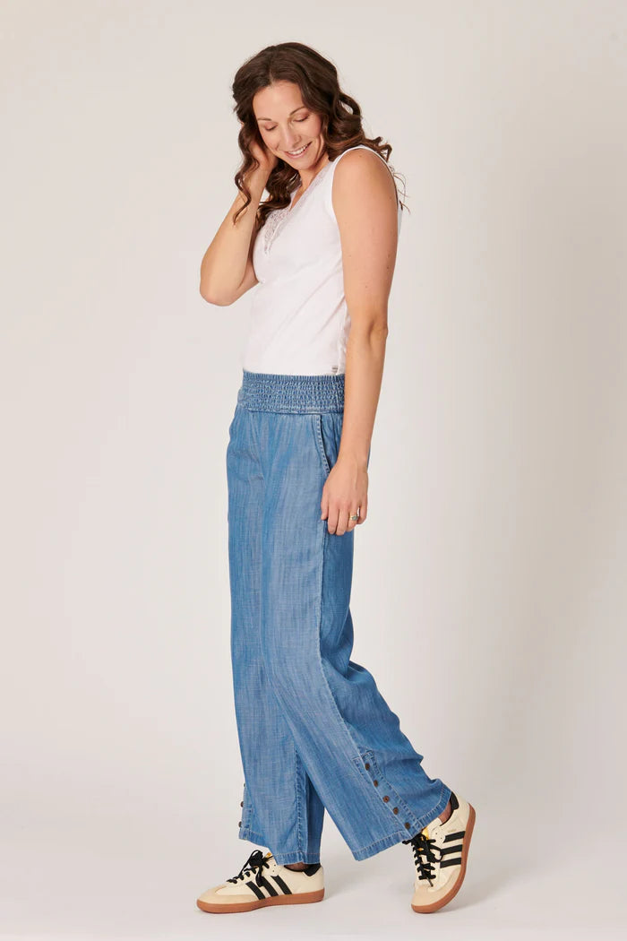 One Ten Willow Shirred Waistband Pant - Blue