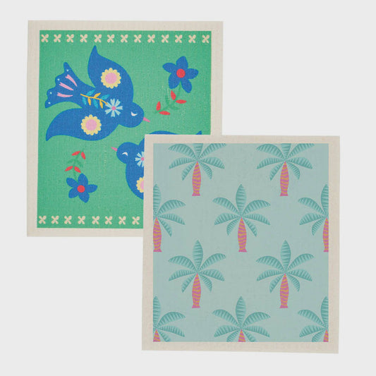 Annabel Trends Swedish Style Dish Cloths Fiesta Bird Fiesta Palm 2pc