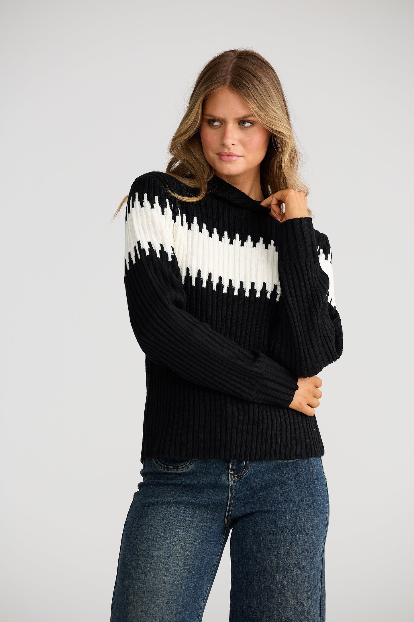 Talisman Dakota Mock Neck Knit - Black/White