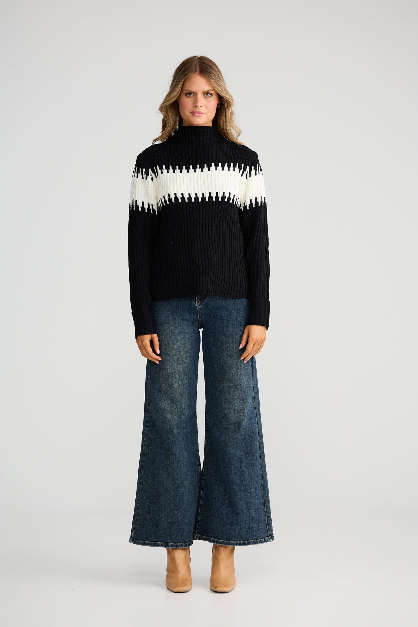 Talisman Dakota Mock Neck Knit - Black/White