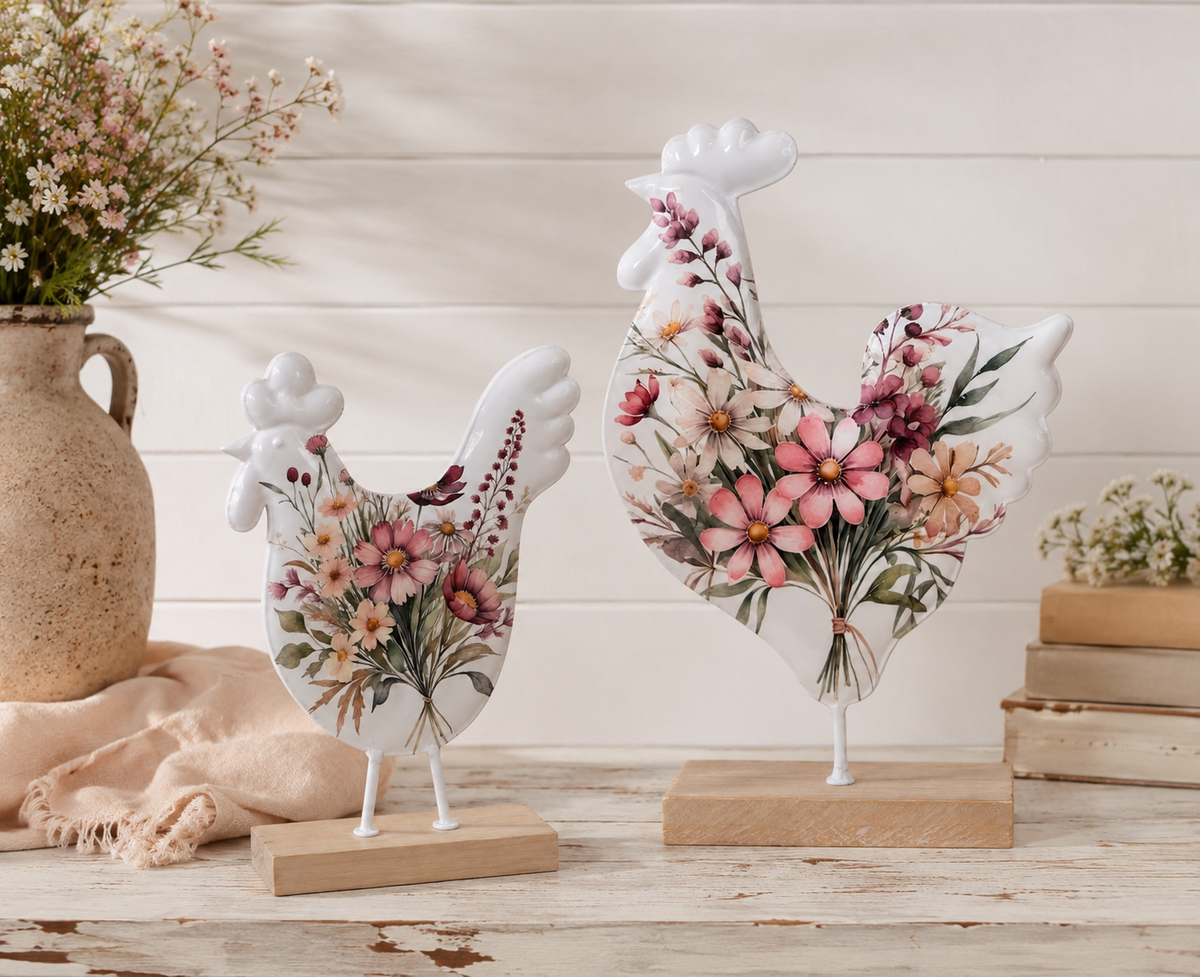 Yellow Rock Floral Roosters