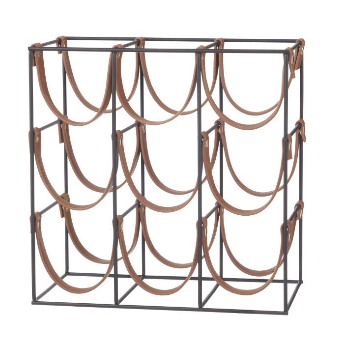 Academy Orwell 9 Bottle Iron & Leather Wine Rack