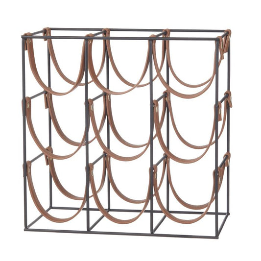 Academy Orwell 9 Bottle Iron & Leather Wine Rack