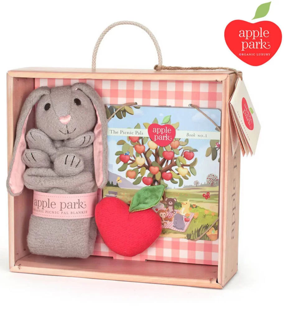 Apple Park Bunny Blankie, Book & Rattle Gift Crate