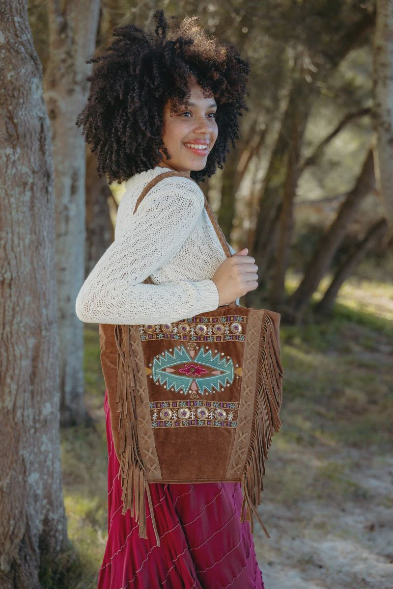 Cienna Velvet Suede Embroidered Bucket Bag