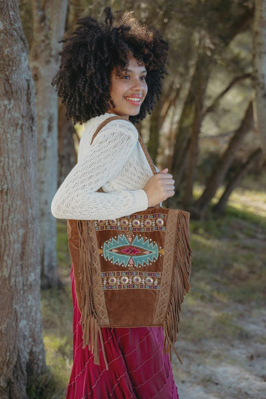 Cienna Velvet Suede Embroidered Bucket Bag