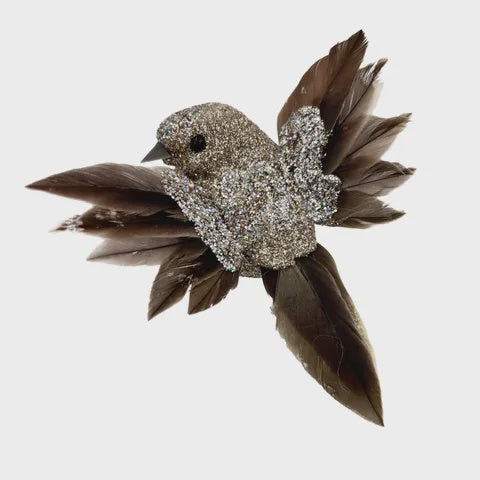 Gala Flying Bird With Clip Feathers 8X9CM Gold Brown