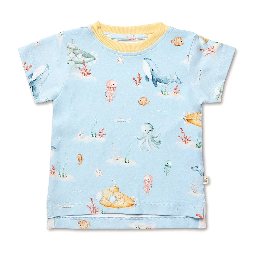 Snuggle Hunny SS T-shirt with rib- Blue Little Subs