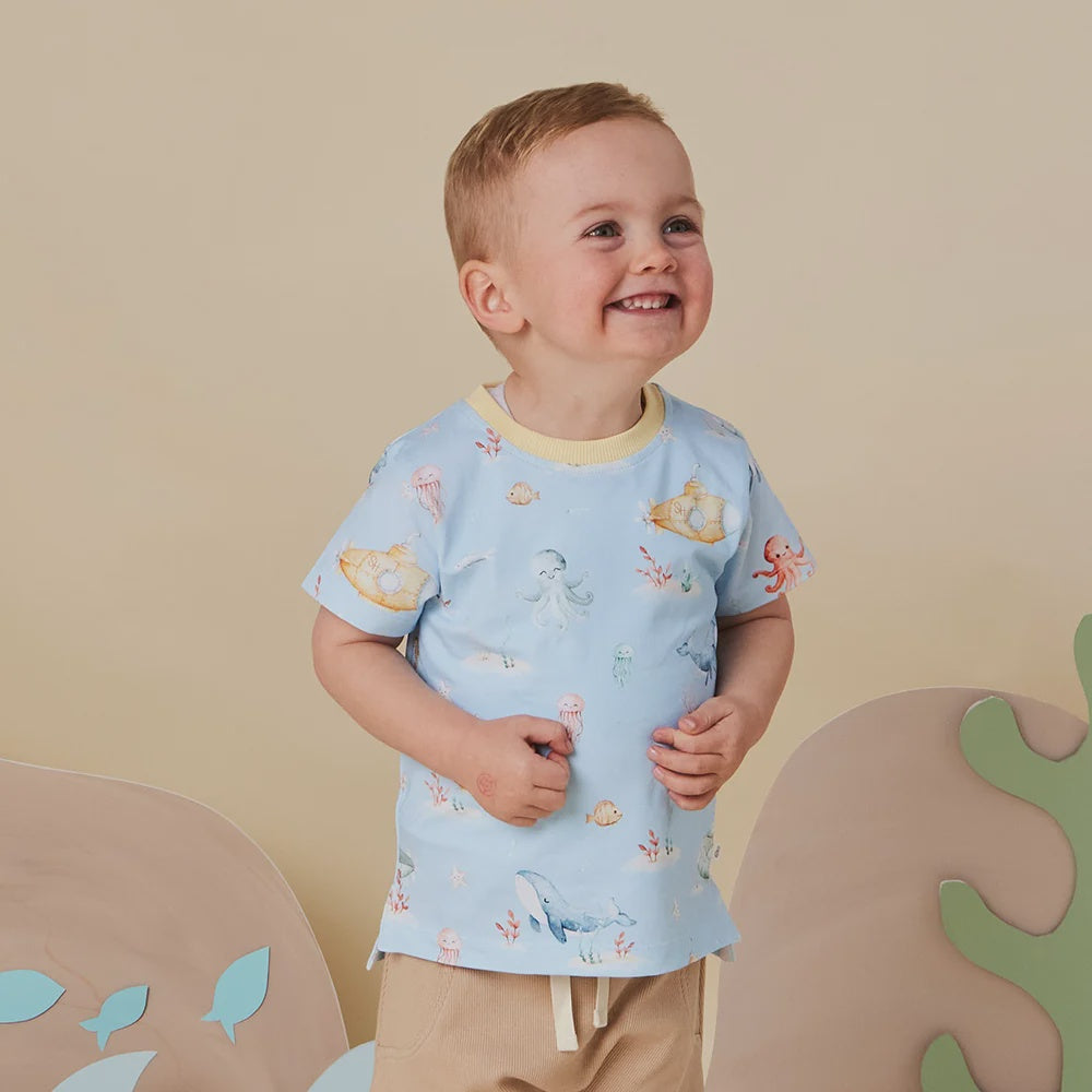 Snuggle Hunny SS T-shirt with rib- Blue Little Subs