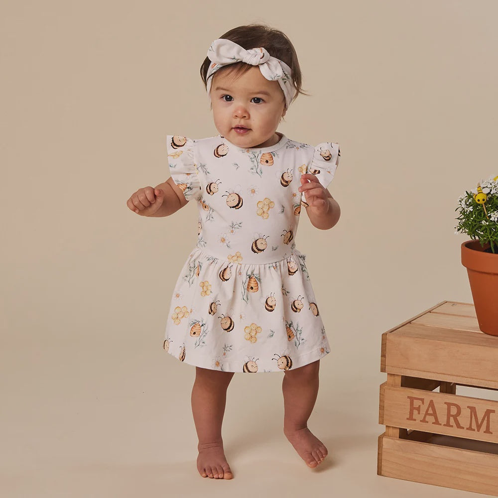 Snuggle Hunny Short Sleeve Frill Dress - Bumblebees