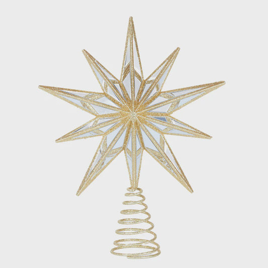 Holly & Ivy 9 Point Mirrored Star Tree Topper Gold