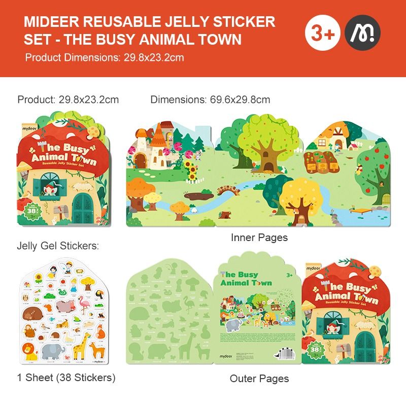 Mideer The Busy Animal Town Reusable Jelly Sticker Set
