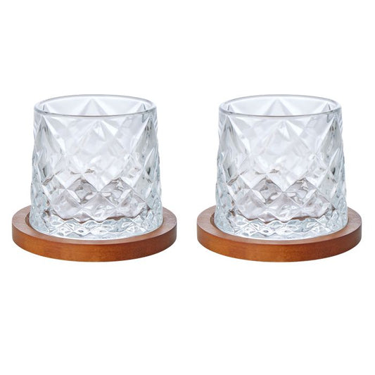 Davis  & Waddell Fine Foods Etched Whisky Glasses With Coasters Set Of2