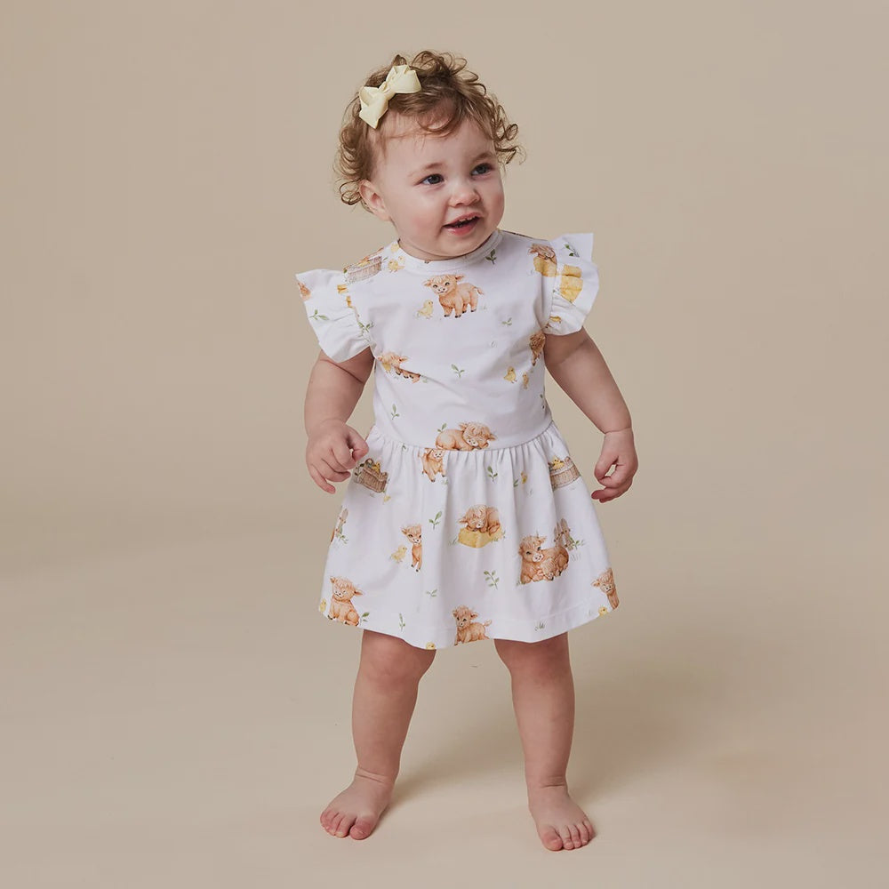 Snuggle Hunny Short Sleeve Frill Dress - Highland Cows