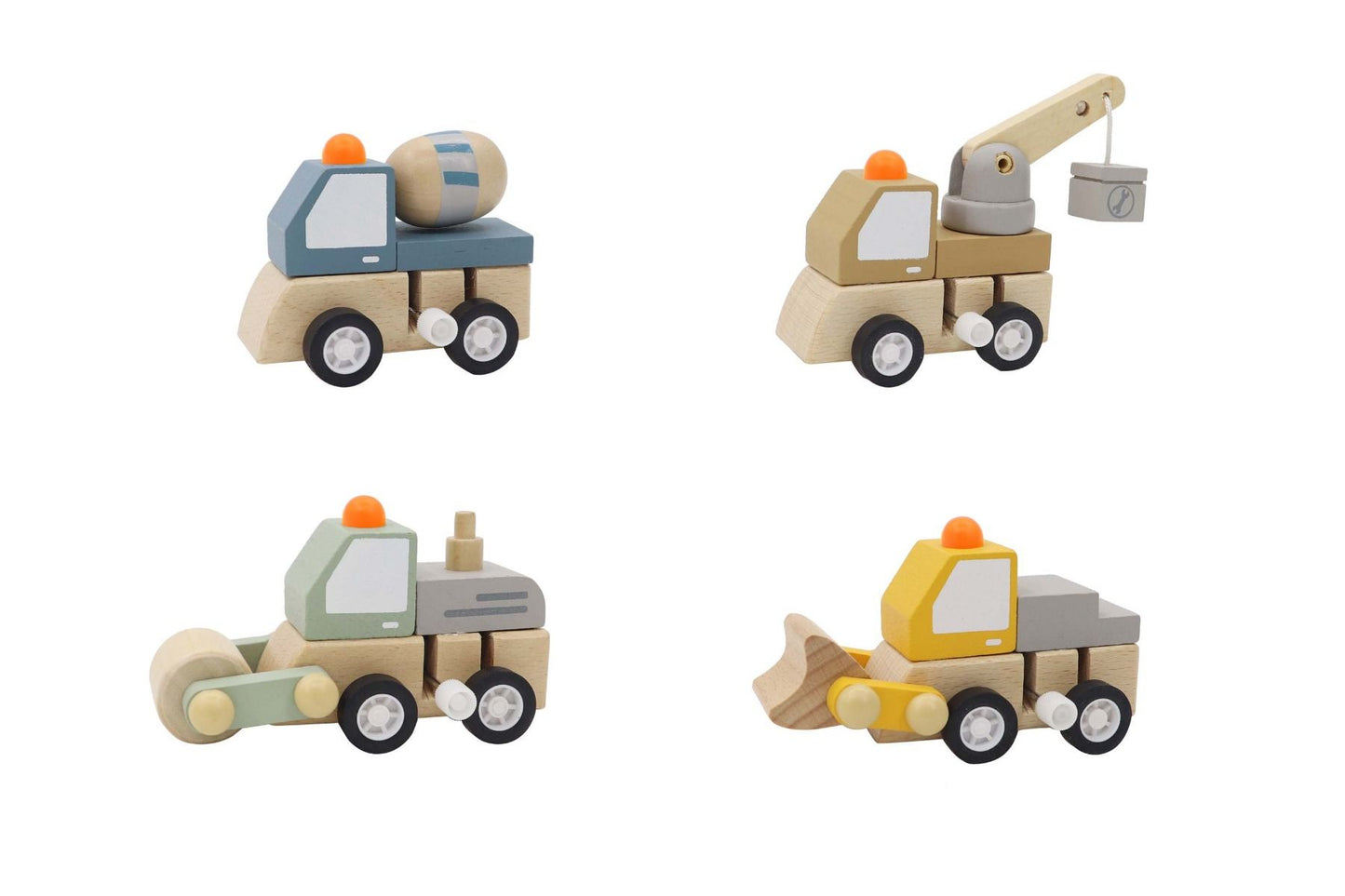 ToysLink Wooden Windup Construction Trucks 4 styles
