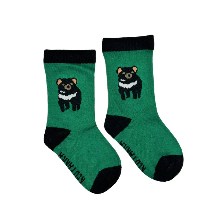 Red Parka Bamboo Socks Tasmanian Devil Green