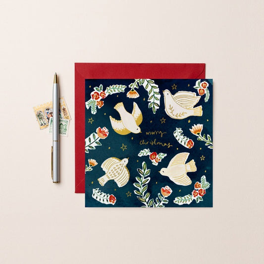 Louise Mulgrew Card Doves Merry Christmas