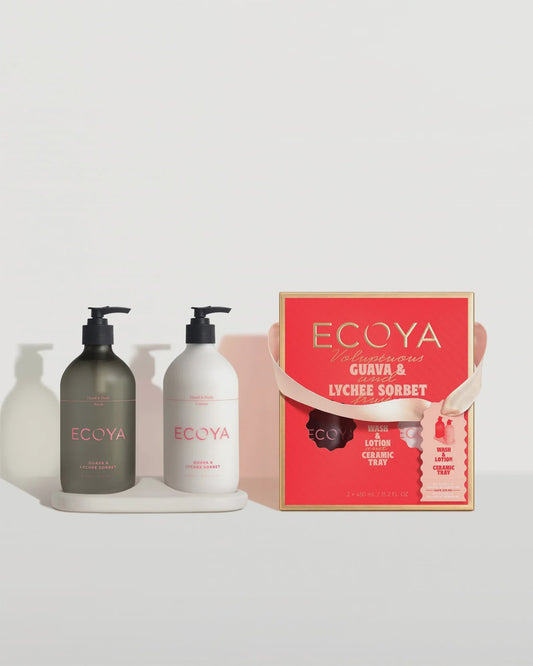 Ecoya Guava & Lychee Sorbet Holiday Collection Bathroom Gift Set 2x450ml