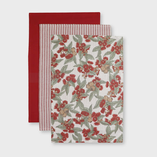 Madras Link Natalie Red Teatowel 3 Pack
