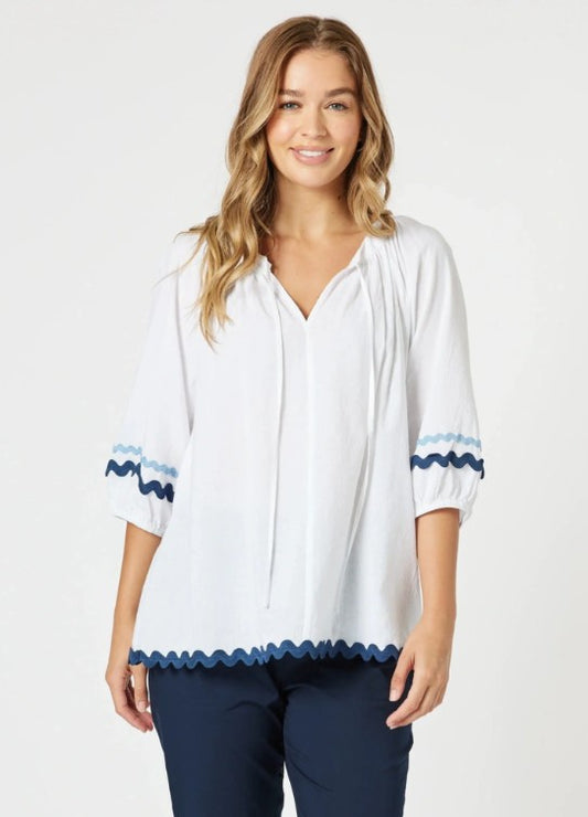 Threadz Ric Rac Top White/Blue
