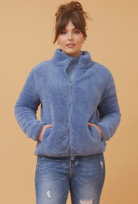 Caroline Morgan  Teddy Jacket - Indigo