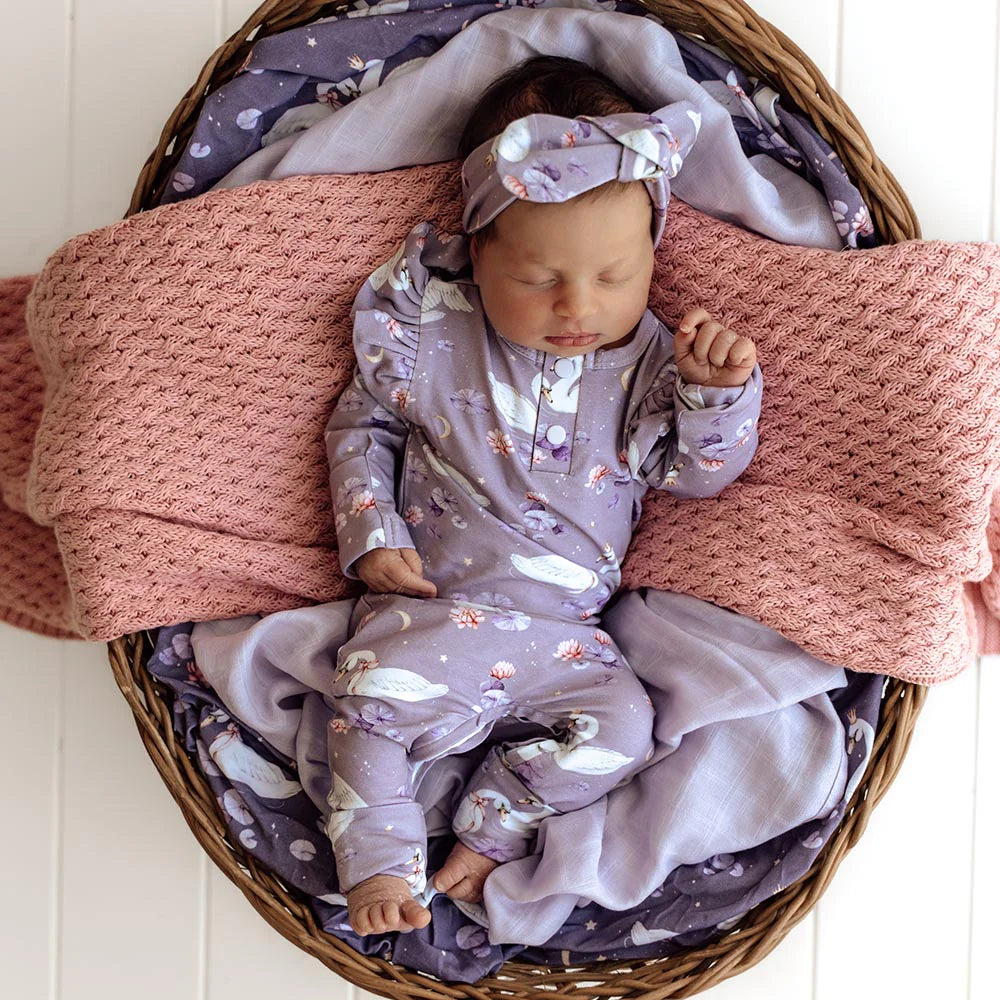 Snuggle Hunny Organic  Growsuit With Frill Swan Lake