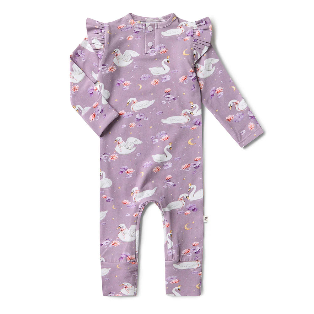Snuggle Hunny Organic  Growsuit With Frill Swan Lake