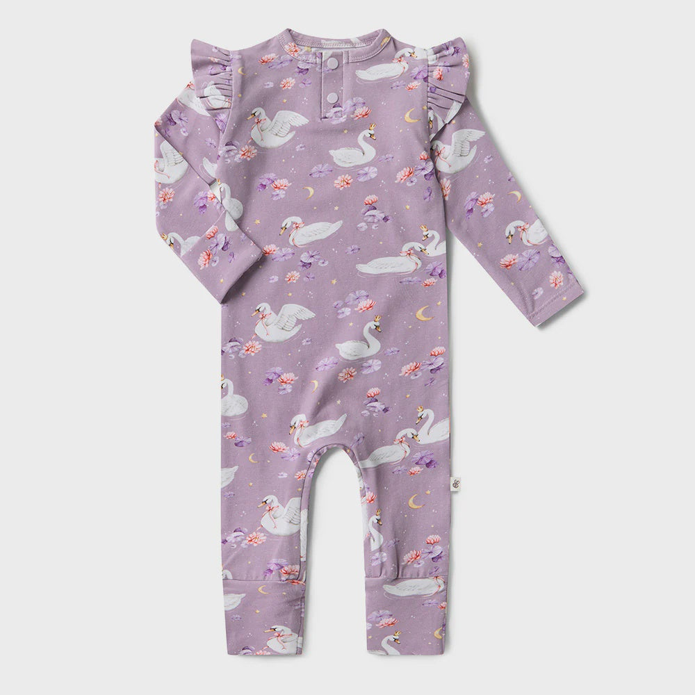Snuggle Hunny Organic  Growsuit With Frill Swan Lake